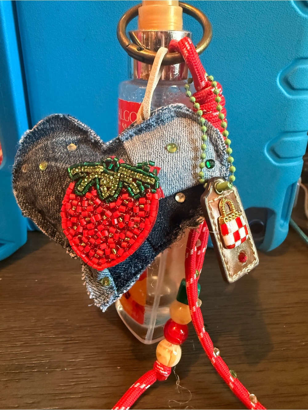 Coach Red and Denim Strawberry Heart Bag Charm